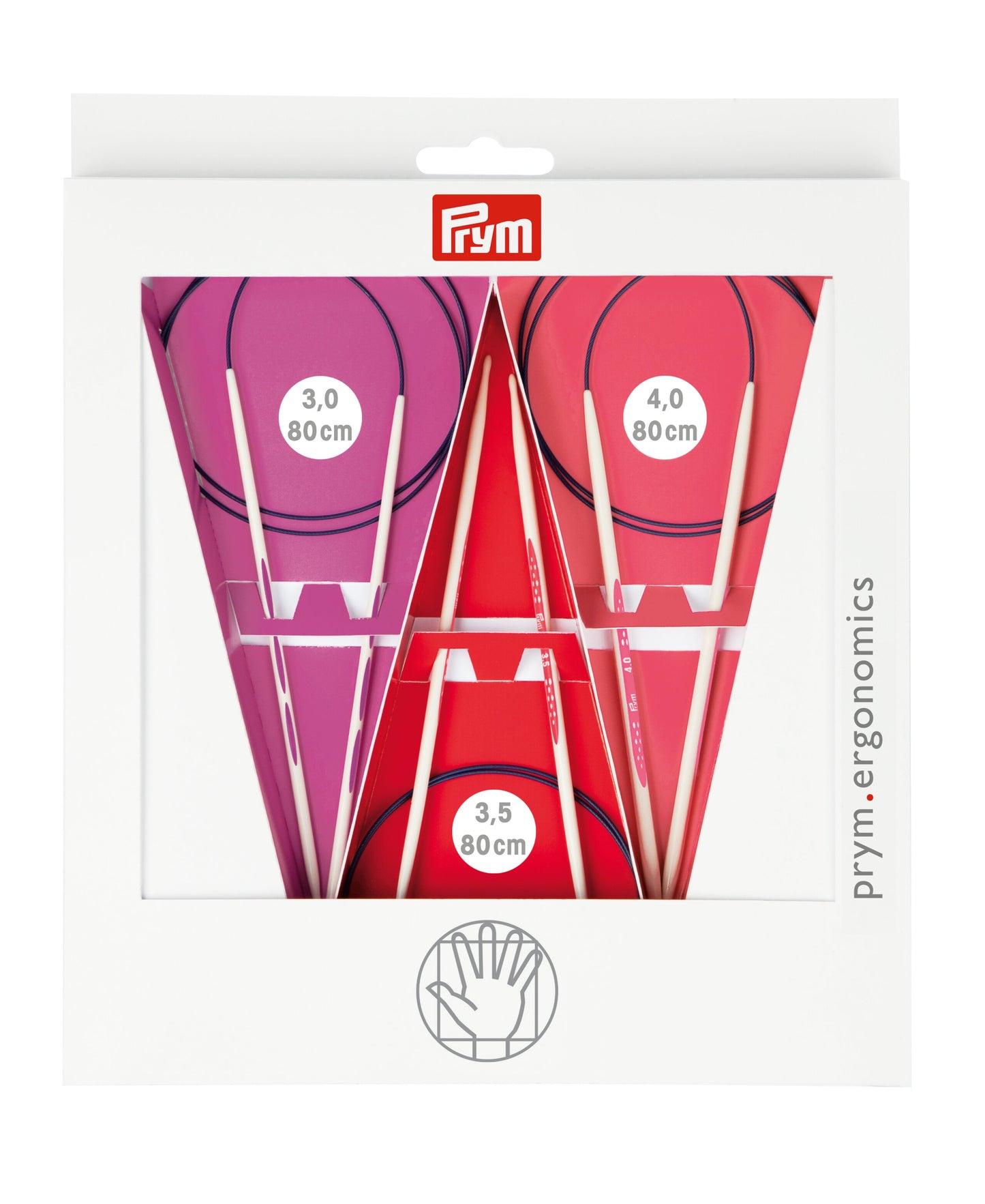 Prym Ergonomics 32" Circular Set, Size 80 cm, 3.00 - 4.00 mm Knitting Needles, Assorted 3 Count