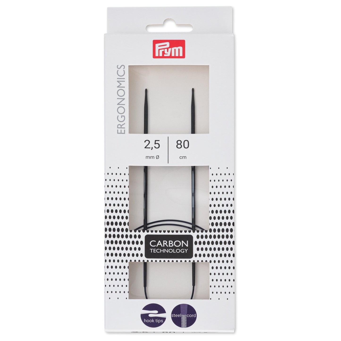 Prym Ergonomic Circular, Carbon, 2.5mm 8cm, Knitting Needles, One Size, Black