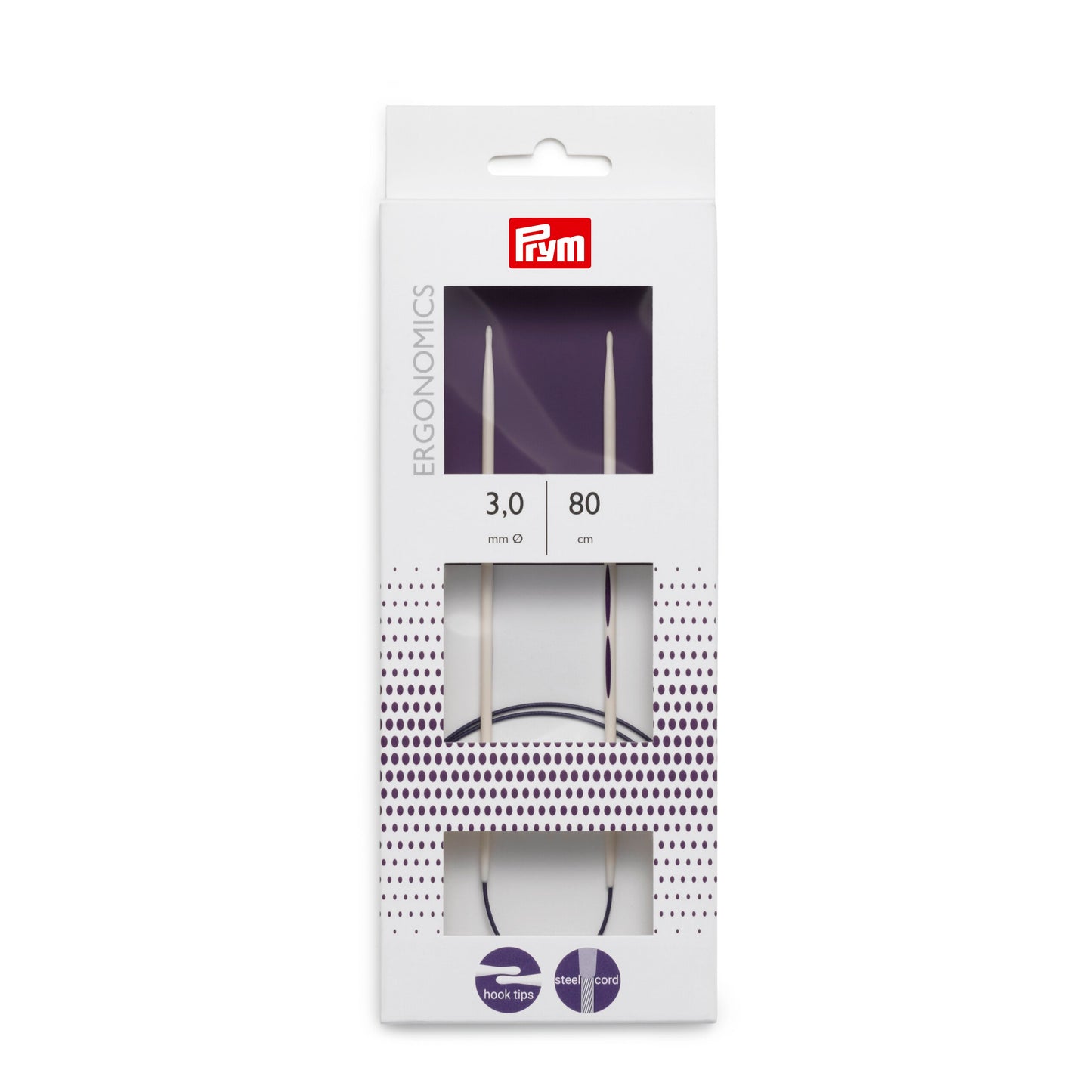 Prym Circular Knitting Pins/Needles, Ergonomic Design, 3mm x 80cm Length, High-Performance Synthetic Material, Multi-Colour