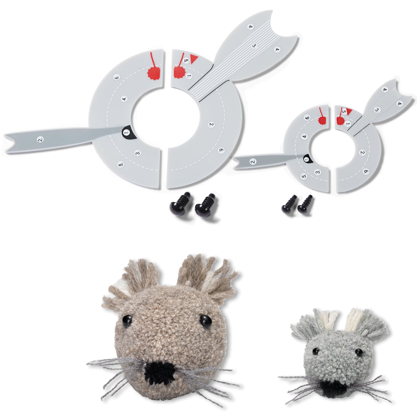 Prym Love Pompom template Mouse Freddy Pom Maker, 3 Sizes Fluff Ball Weaver Needle Craft DIY Wool Knitting Tool Set