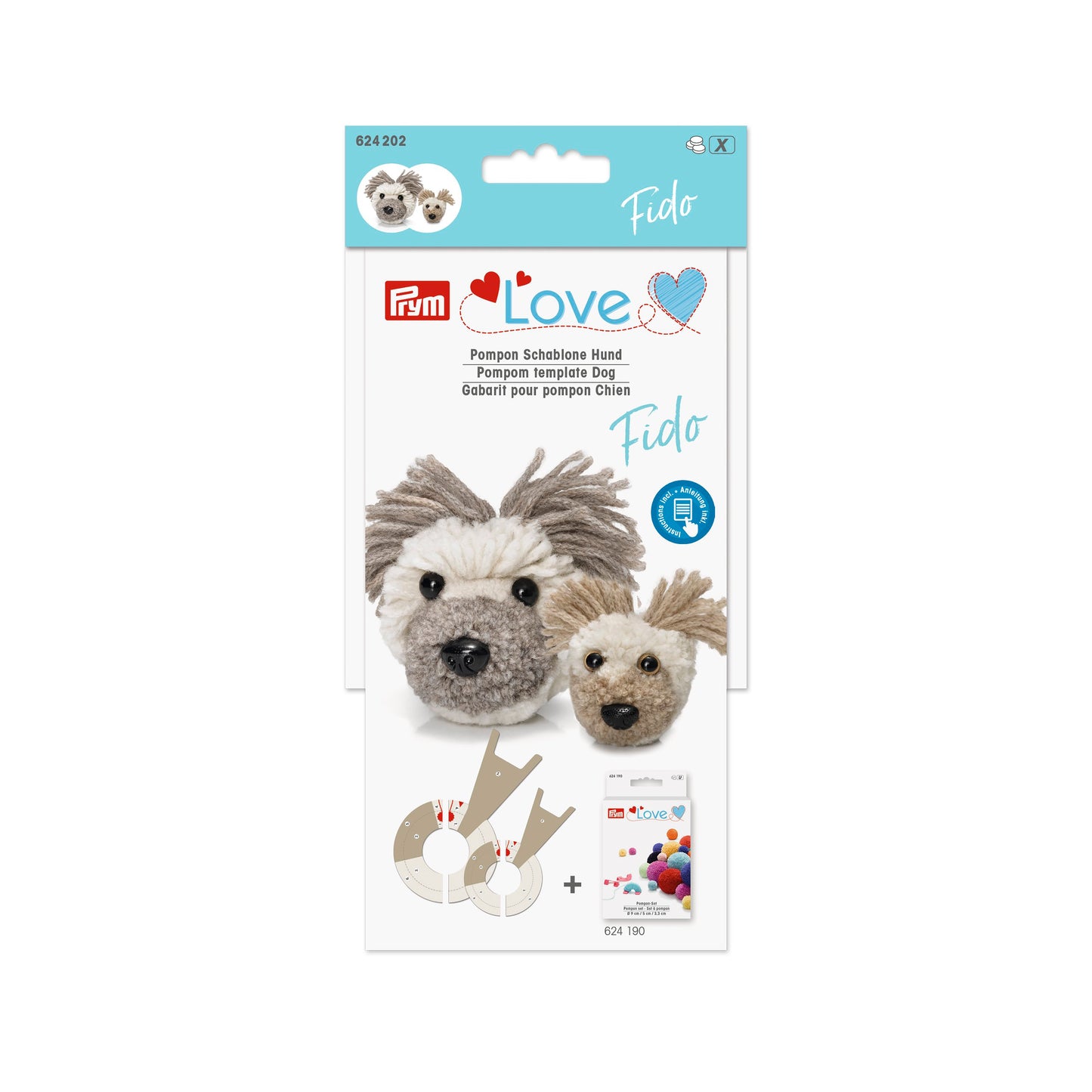 Pompom template Dog Fido Pom Maker, 3 Sizes Fluff Ball Weaver Needle Craft DIY Wool Knitting Tool Set