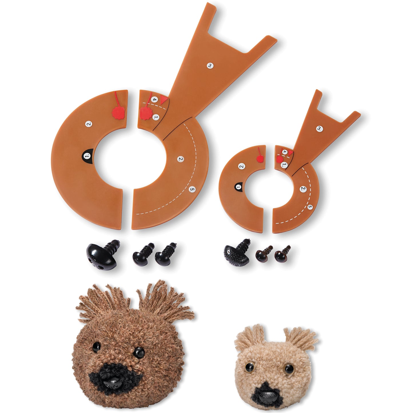 Prym Love Pompom template Bear Charlie Pom Maker, 3 Sizes Fluff Ball Weaver Needle Craft DIY Wool Knitting Tool Set