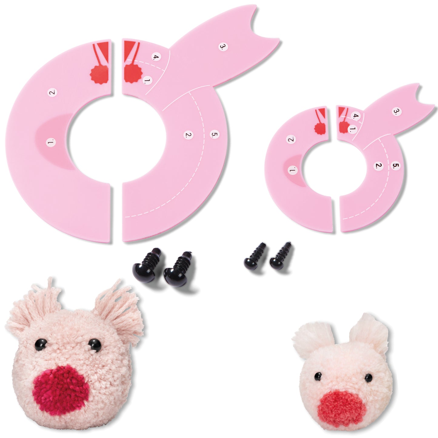 Prym Love Pompom template Pig Percy Pom Maker, 3 Sizes Fluff Ball Weaver Needle Craft DIY Wool Knitting Tool Set