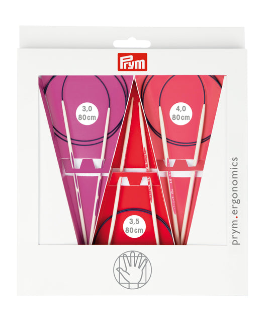 Prym Ergonomics 32" Circular Set, Size 80 cm, 3.00 - 4.00 mm Knitting Needles, Assorted 3 Count