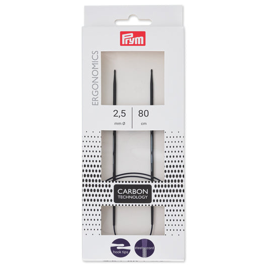 Prym Ergonomic Circular, Carbon, 2.5mm 8cm, Knitting Needles, One Size, Black