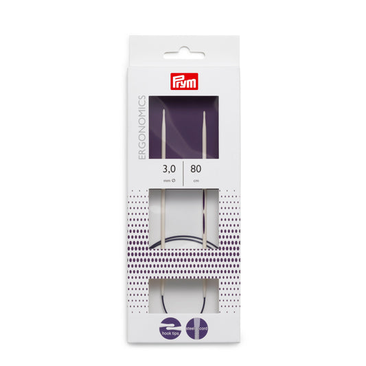 Prym Circular Knitting Pins/Needles, Ergonomic Design, 3mm x 80cm Length, High-Performance Synthetic Material, Multi-Colour