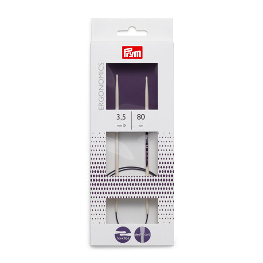 Prym Circular Knitting Pins/Needles, Ergonomic Design, 3.5mm x 80cm Length, High-Performance Synthetic Material, Multi-Colour