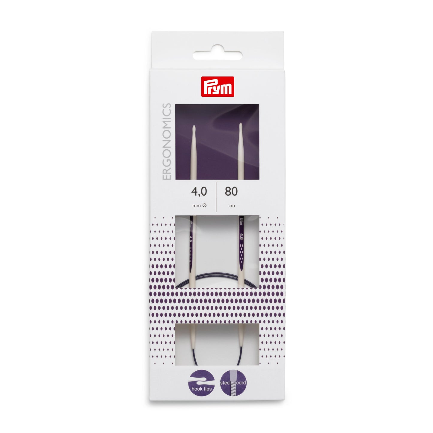 Prym Circular Knitting Pins/Needles, Ergonomic Design, 4.0mm x 80cm Length, High-Performance Synthetic Material, Multi-Colour