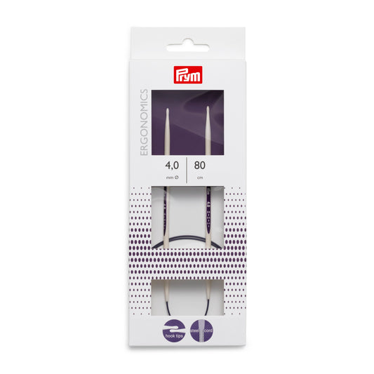 Prym Circular Knitting Pins/Needles, Ergonomic Design, 4.0mm x 80cm Length, High-Performance Synthetic Material, Multi-Colour