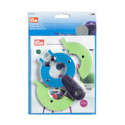 Prym 2-in-1, Large (0.7cm & 3-0.9cm") Pompom Maker, 3IN" & 3.5IN", Blue, Green 2 Count