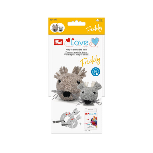 Prym Love Pompom template Mouse Freddy Pom Maker, 3 Sizes Fluff Ball Weaver Needle Craft DIY Wool Knitting Tool Set
