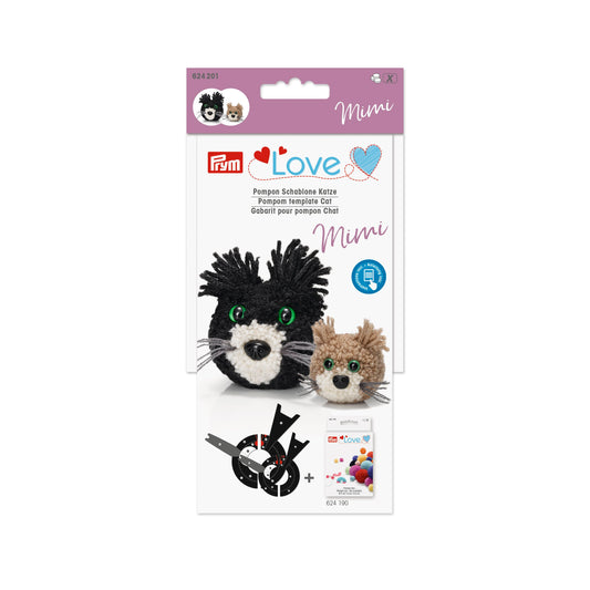 Prym Love Pompom template Cat Mimi Pom Maker, 3 Sizes Fluff Ball Weaver Needle Craft DIY Wool Knitting Tool Set
