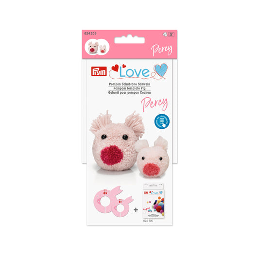 Prym Love Pompom template Pig Percy Pom Maker, 3 Sizes Fluff Ball Weaver Needle Craft DIY Wool Knitting Tool Set